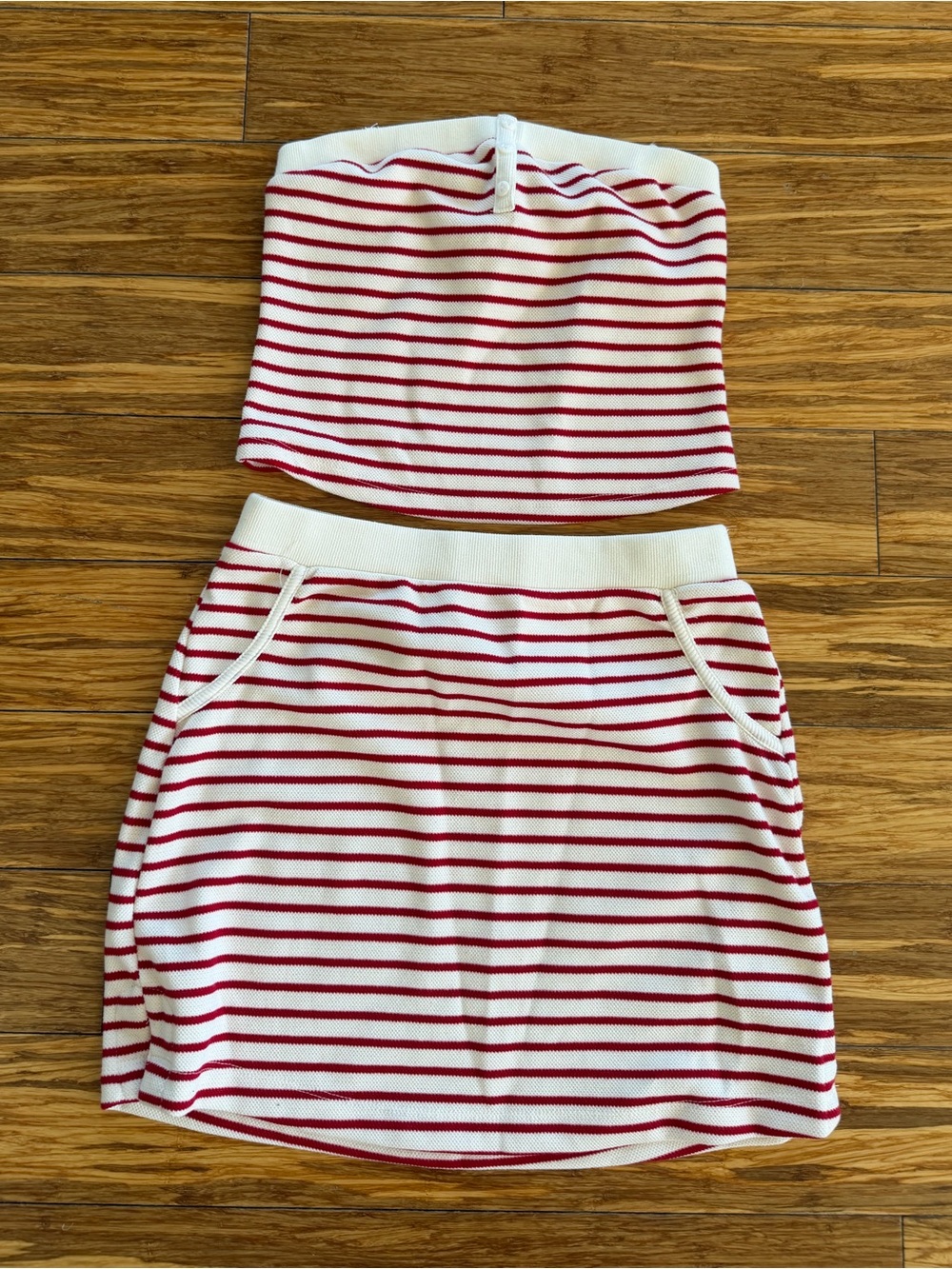 Red & White Striped Tube Top and Skirt Set